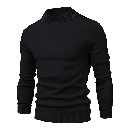 Cooleep Pullover für Herren Solid Rollkragen Warmer Pullover Winter Basic Turtleneck Herren Schwarz L von Cooleep