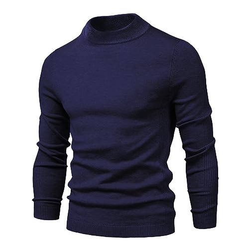 Cooleep Pullover für Herren Solid Rollkragen Warmer Pullover Winter Basic Turtleneck Herren Tiefblau M von Cooleep