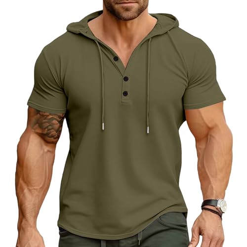 Cooleep Herren T-Shirts Sommer Hoodie Kapuzenpullover Kurzarm Tshirt Baumwoll für Männer Freizeit Sport Grün 3XL von Cooleep