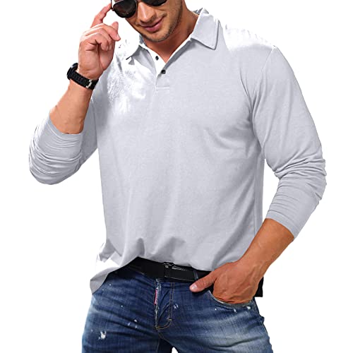 Cooleep Poloshirt Herren Langarm Baumwoll Polo Shirts Männer Long Sleeve Golf Polohemd Langarmshirt Herren Grau M von Cooleep