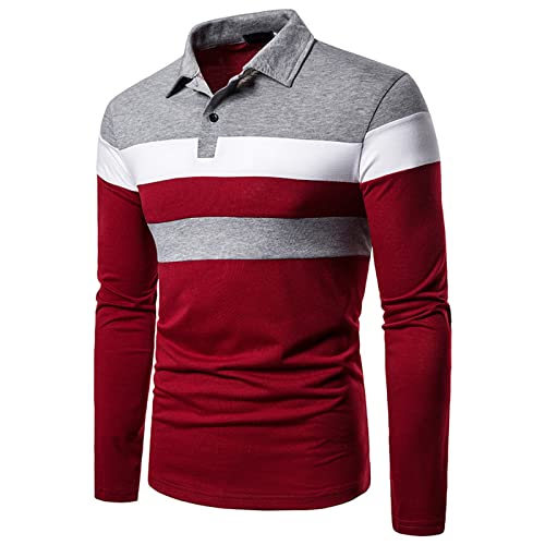 Cooleep Poloshirt Herren Langarm Kontrastfarben Polo Shirts Männer Long Sleeve Golf Polohemd Langarmshirt Herren Grau&Rot XXL von Cooleep