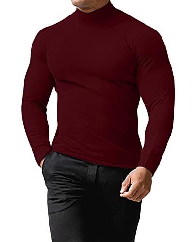 Cooleep Pullover Herren Rollkragenpullover Rollkragenshirt Baumwolle Warmer Rollkragen Langarmshirts Solid Turtleneck für Herren Rot XL von Cooleep