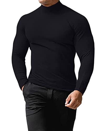 Cooleep Pullover Herren Rollkragenpullover Rollkragenshirt Baumwolle Warmer Rollkragen Langarmshirts Solid Turtleneck für Herren Schwarz M von Cooleep