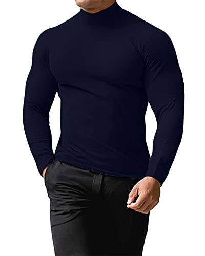 Cooleep Pullover Herren Rollkragenpullover Rollkragenshirt Baumwolle Warmer Rollkragen Langarmshirts Solid Turtleneck für Herren Tiefblau L von Cooleep