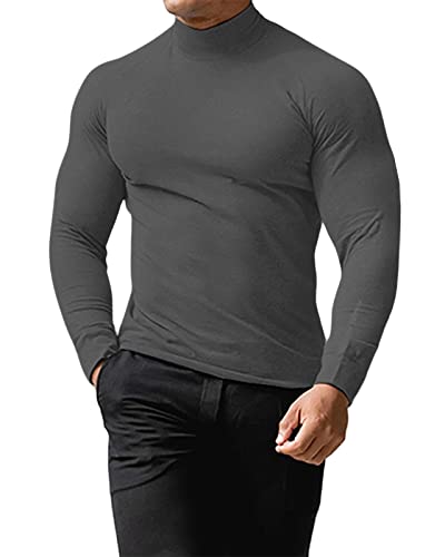 Cooleep Pullover Herren Rollkragenpullover Rollkragenshirt Baumwolle Warmer Rollkragen Langarmshirts Solid Turtleneck für Herren Tiefgrau 3XL von Cooleep