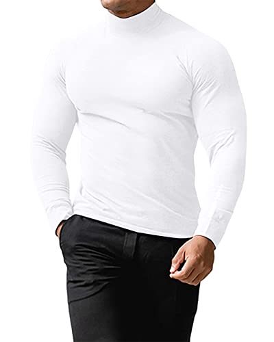 Cooleep Pullover Herren Rollkragenpullover Rollkragenshirt Baumwolle Warmer Rollkragen Langarmshirts Solid Turtleneck für Herren Weiß 3XL von Cooleep