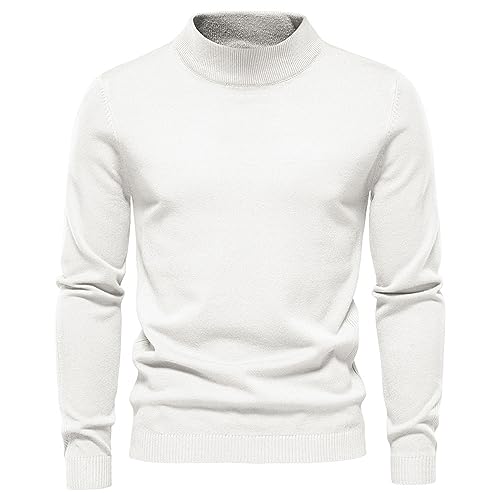 Cooleep Pullover für Herren Solid Rollkragen Warmer Pullover Winter Basic Turtleneck Herren Weiß L von Cooleep
