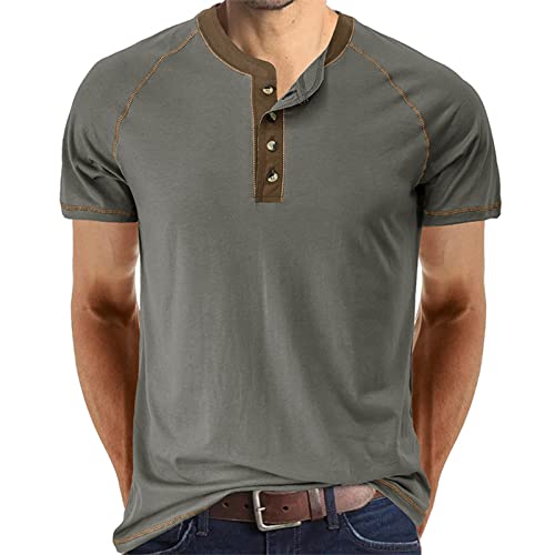 Cooleep T-Shirt Herren Basic Tshirts für Männer Baumwoll Henley Shirt Herren Kurzarm Grau M von Cooleep