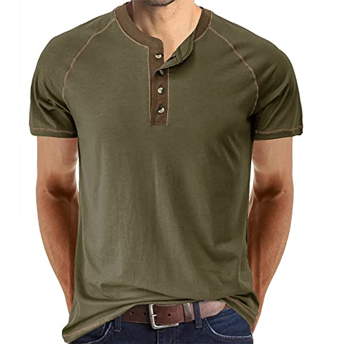 Cooleep T-Shirt Herren Basic Tshirts für Männer Baumwoll Henley Shirt Herren Kurzarm Grün M von Cooleep