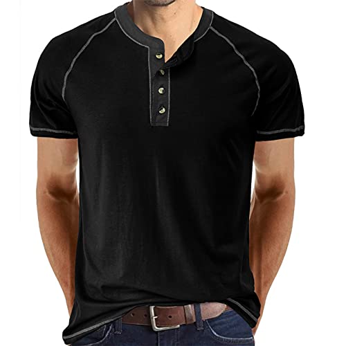 Cooleep T-Shirt Herren Basic Tshirts für Männer Baumwoll Henley Shirt Herren Kurzarm Schwarz L von Cooleep