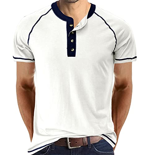 Cooleep T-Shirt Herren Basic Tshirts für Männer Baumwoll Henley Shirt Herren Kurzarm Weiß M von Cooleep