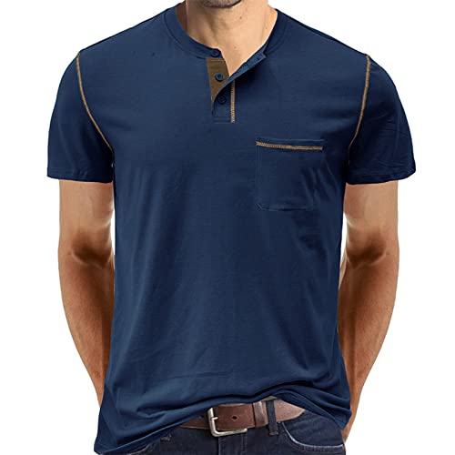 Cooleep T-Shirt Herren Baumwoll T Shirts für Männer Henley Tshirt Herren Kurzarm Blau M von Cooleep