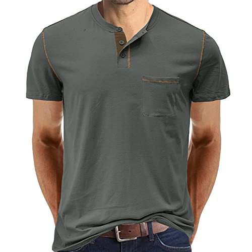 Cooleep T-Shirt Herren Baumwoll T Shirts für Männer Henley Tshirt Herren Kurzarm Grau XL von Cooleep