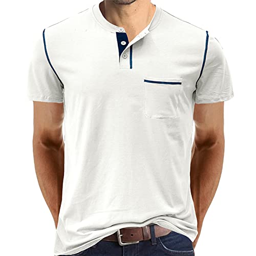 Cooleep T-Shirt Herren Baumwoll T Shirts für Männer Henley Tshirt Herren Kurzarm Weiß L von Cooleep