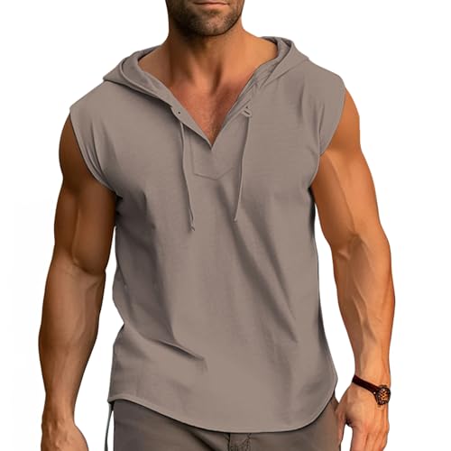Cooleep Tank Top Herren Sommer Ärmellose Hoodie Sport Muskelshirts Baumwolle Gym Kapuzenpullover für Workout Bodybuilding Grau M von Cooleep