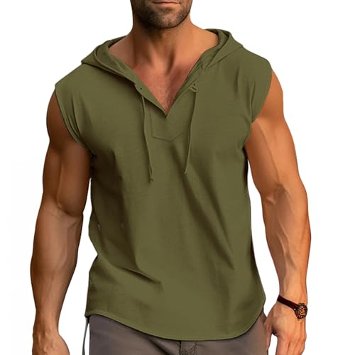 Cooleep Tank Top Herren Sommer Ärmellose Hoodie Sport Muskelshirts Baumwolle Gym Kapuzenpullover für Workout Bodybuilding Grün 3XL von Cooleep
