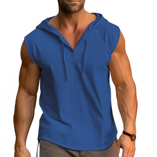 Cooleep Tank Top Herren Sommer Ärmellose Hoodie Sport Muskelshirts Baumwolle Gym Kapuzenpullover für Workout Bodybuilding Navy 3XL von Cooleep