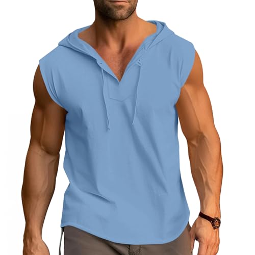 Cooleep Tank Top Herren Sommer Ärmellose Hoodie Sport Muskelshirts Baumwolle Gym Kapuzenpullover für Workout Bodybuilding Schwarz L von Cooleep