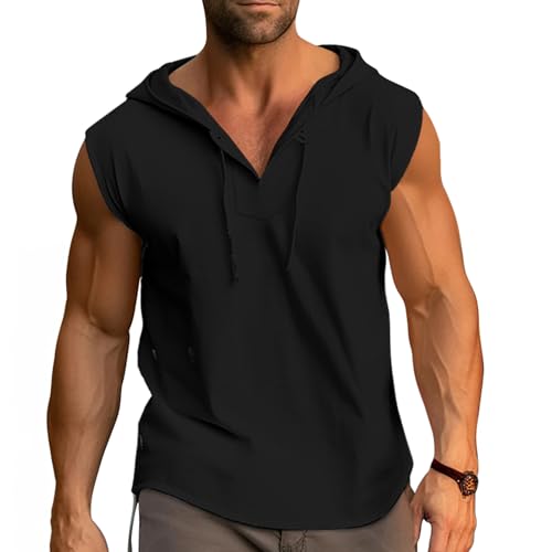 Cooleep Tank Top Herren Sommer Ärmellose Hoodie Sport Muskelshirts Baumwolle Gym Kapuzenpullover für Workout Bodybuilding Schwarz XL von Cooleep