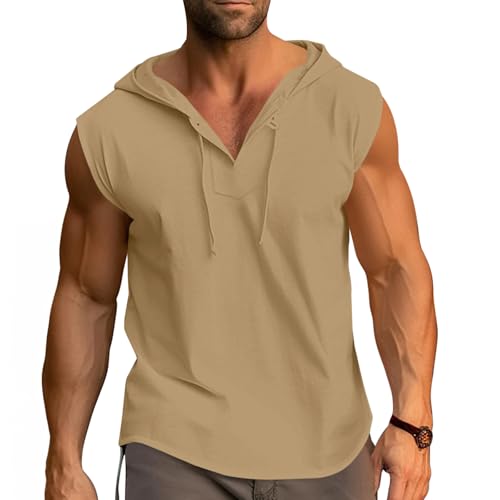Cooleep Tank Top Herren Sommer Ärmellose Hoodie Sport Muskelshirts Baumwolle Gym Kapuzenpullover für Workout Bodybuilding Weiß L von Cooleep