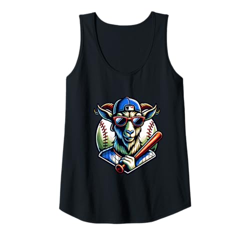 Damen Baseballspieler Ziege Sonnenbrille Tank Top Damen Baseballspieler Ziege Sonnenbrille Tank Top von Cooler Baseball Catcher Pitcher Sport Spaß Ziege