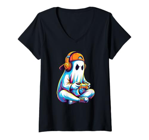 Damen Lustiger Gaming-Geist mit Headset und Controller – Design fü T-Shirt mit V-Ausschnitt Damen Lustiger Gaming-Geist mit Headset und Controller – Design fü T-Shirt mit V-Ausschnitt von Cooler Halloween Gamer Geist