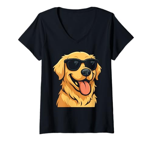 Damen Cooler Hund Mit Sonnenbrille T-Shirt mit V-Ausschnitt von Cooler Hund Sonnenbrille Lustiger Freund