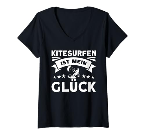 Damen Kitesurfen Ist Mein Glück T-Shirt mit V-Ausschnitt Damen Kitesurfen Ist Mein Glück T-Shirt mit V-Ausschnitt von Cooler Kitesurfer Spruch Kitesurfen Ist Mein Glück