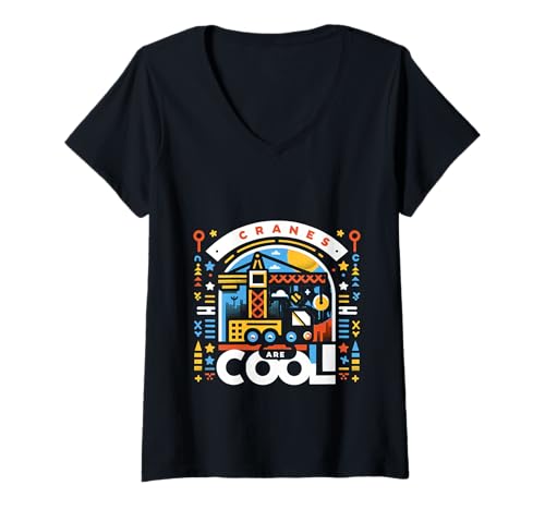 Damen Cranes Are Cool Bediener schwerer Maschinen ||- T-Shirt mit V-Ausschnitt Damen Cranes Are Cool Bediener schwerer Maschinen ||- T-Shirt mit V-Ausschnitt von Cooler Kranführer