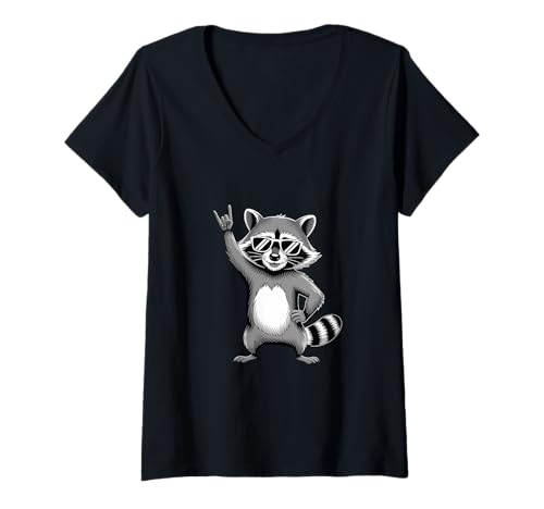 Damen Rockiger Waschbär Mit Sonnenbrille T-Shirt mit V-Ausschnitt Damen Rockiger Waschbär Mit Sonnenbrille T-Shirt mit V-Ausschnitt von Cooler Rockiger Waschbär Mit Brille