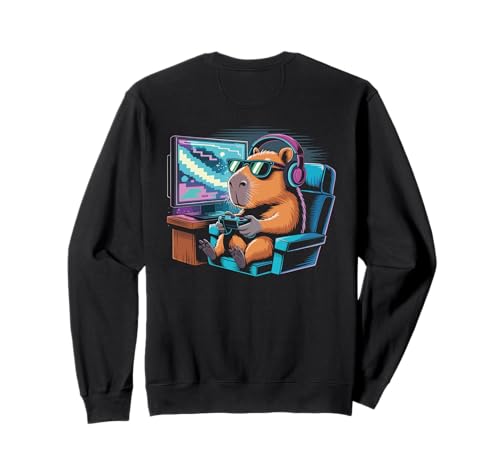 Capybara Sonnenbrille Gaming Cool Vibes Männer Frauen Kinder Sweatshirt von Cooles Capybara Sonnenbrille Kopfhörer Meme Trend