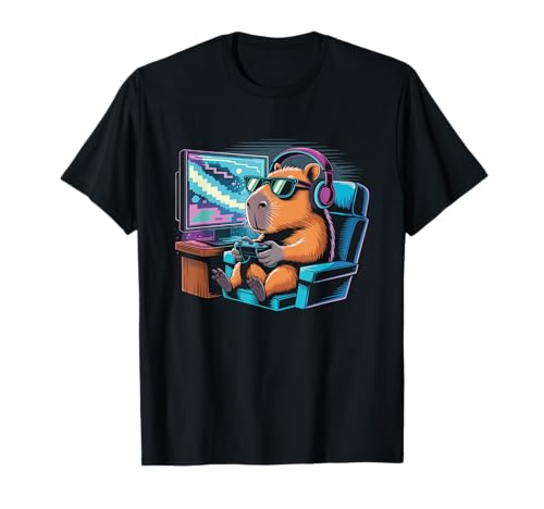 Capybara Sonnenbrille Gaming Cool Vibes Männer Frauen Kinder T-Shirt von Cooles Capybara Sonnenbrille Kopfhörer Meme Trend