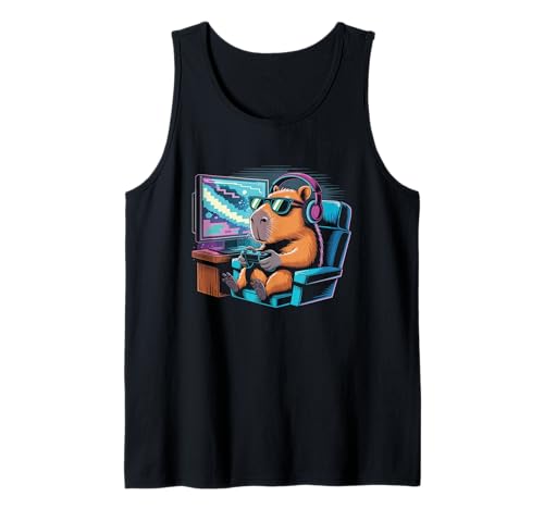 Capybara Sonnenbrille Gaming Cool Vibes Männer Frauen Kinder Tank Top von Cooles Capybara Sonnenbrille Kopfhörer Meme Trend