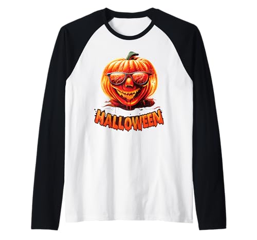 Lustiges Halloween Kostüm Kürbis Gesicht Herren Damen Raglan von Cooles Kostüm Halloween Blut Fasching Karneval