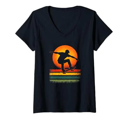 Damen Retro Vintage Skate Skateboarding Skateboard T-Shirt mit V-Ausschnitt Damen Retro Vintage Skate Skateboarding Skateboard T-Shirt mit V-Ausschnitt von Cooles Motiv Skater Artwork
