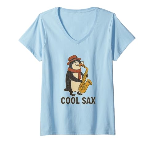 Damen Cooles Saxophon, lustige Saxophon Retro Jazz Musik Grafik T-Shirt mit V-Ausschnitt Damen Cooles Saxophon, lustige Saxophon Retro Jazz Musik Grafik T-Shirt mit V-Ausschnitt von Cooles Saxophon-Retro-Musikdesign