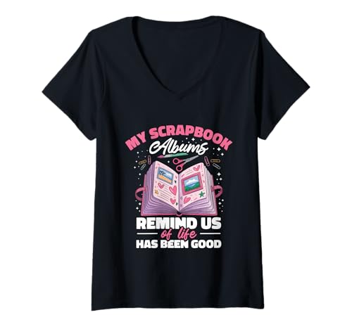 Damen My Scrapbook Albums Remind Us of Life Has Been Good T-Shirt mit V-Ausschnitt Damen My Scrapbook Albums Remind Us of Life Has Been Good T-Shirt mit V-Ausschnitt von Cooles Scrapbook Arbeiter Set