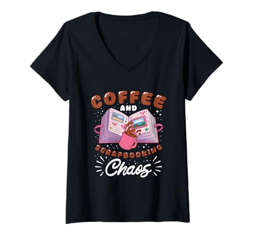 Damen Lustiges Kaffee Und Scrapbook Chaos Papier Arbeit T-Shirt mit V-Ausschnitt Damen Lustiges Kaffee Und Scrapbook Chaos Papier Arbeit T-Shirt mit V-Ausschnitt von Cooles Scrapbooker Arbeitsset für Kaffeeliebhaber