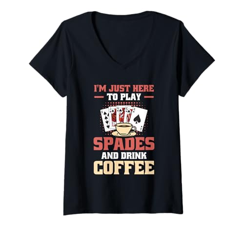 Damen Spades Und Kaffee Trinken Kartenspieler Spieleabend T-Shirt mit V-Ausschnitt Damen Spades Und Kaffee Trinken Kartenspieler Spieleabend T-Shirt mit V-Ausschnitt von Cooles Spades Karten Und Kaffee Outfit