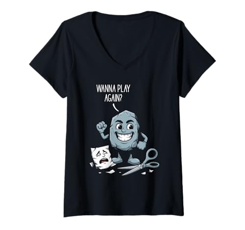 Damen Kindheitserinnerungen Schere Stein Papier Wanna Play Again T-Shirt mit V-Ausschnitt von Cooles Spiel Apparel Für Schule Und Universität