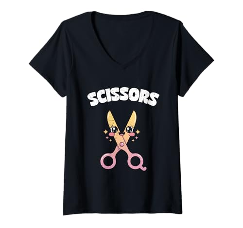 Damen Schere Stein Papier Männer Frauen Kinder Scherencharakter T-Shirt mit V-Ausschnitt von Cooles Spiel Apparel Für Schule Und Universität