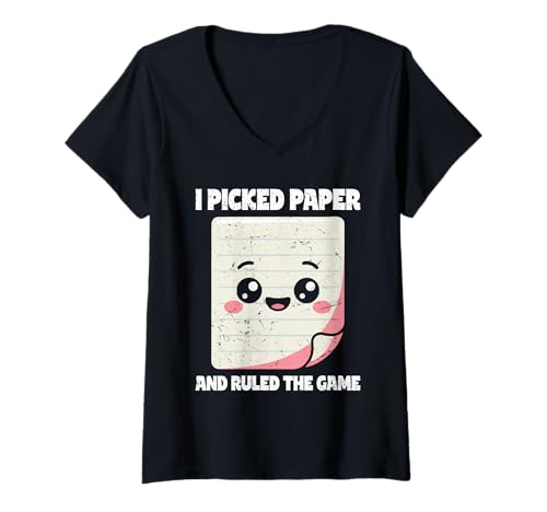 Damen Schere Stein Papier Spruch - Picked Paper Ruled The Game T-Shirt mit V-Ausschnitt von Cooles Spiel Apparel Für Schule Und Universität