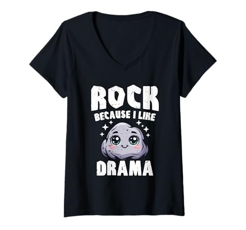 Damen Schere Stein Papier Spruch - Rock Because I Like Drama T-Shirt mit V-Ausschnitt von Cooles Spiel Apparel Für Schule Und Universität