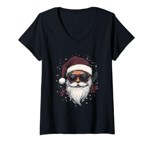 Damen Cooler Weihnachtsmann mit Sonnenbrille Weihnachten T-Shirt mit V-Ausschnitt Damen Cooler Weihnachtsmann mit Sonnenbrille Weihnachten T-Shirt mit V-Ausschnitt von Cooles Weihnachtsfest