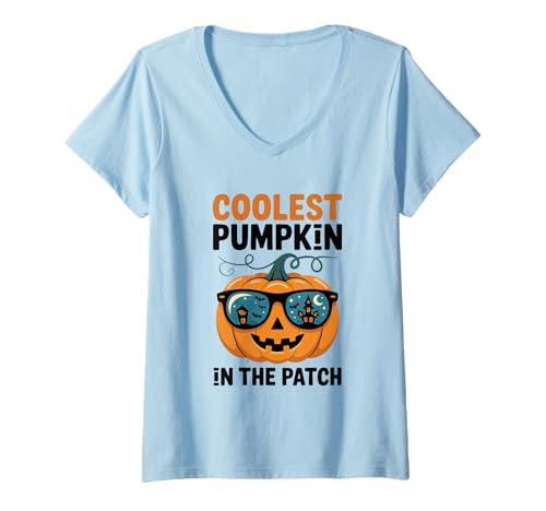 Damen Kinder Cool Kürbis Halloween Herbst Kostüm Kleinkind Junge T-Shirt mit V-Ausschnitt von Coolest Pumpkin In The Patch Halloween