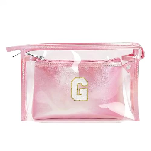 2 Stück Kosmetiktasche, Transparent Kulturbeutel, Damen Make-up-Tasche, Personalisiert Schminktasche Geburtstag Geschenk für Schwester Freundin Damen Mädchen Teenager Familie, Rosa Initialen(G 2 Stück Kosmetiktasche, Transparent Kulturbeutel, Damen Make-up-Tasche, Personalisiert Schminktasche Geburtstag Geschenk für Schwester Freundin Damen Mädchen Teenager Familie, Rosa Initialen(G von Coolgaga