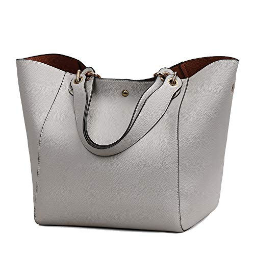 Coolives Damen 2 in 1 Shopper Schultertasche aus PU-Leder Vintage Taschen Hobo Handtasche Elegant Henkeltasche Eimer Tasche für Dame Grau EINWEG von Coolives