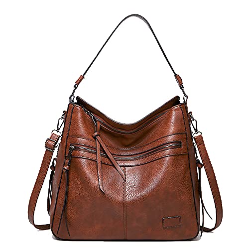 Coolives Damen Hobo Schultertasche Henkeltasche PU-Leder Damentaschen Handtaschen Damenhandtasche Umhängetasche Elegant Schultertasche Vintage Tasche für Dame Braun EINWEG von Coolives