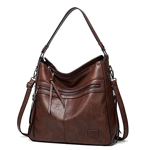 Coolives Damen Hobo Schultertasche Henkeltasche PU-Leder Damentaschen Handtaschen Damenhandtasche Umhängetasche Elegant Schultertasche Vintage Tasche für Dame Braun EINWEG von Coolives