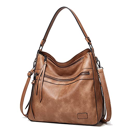 Coolives Damen Hobo Schultertasche Henkeltasche PU-Leder Damentaschen Handtaschen Damenhandtasche Umhängetasche Elegant Schultertasche Vintage Tasche für Dame Khaki EINWEG von Coolives